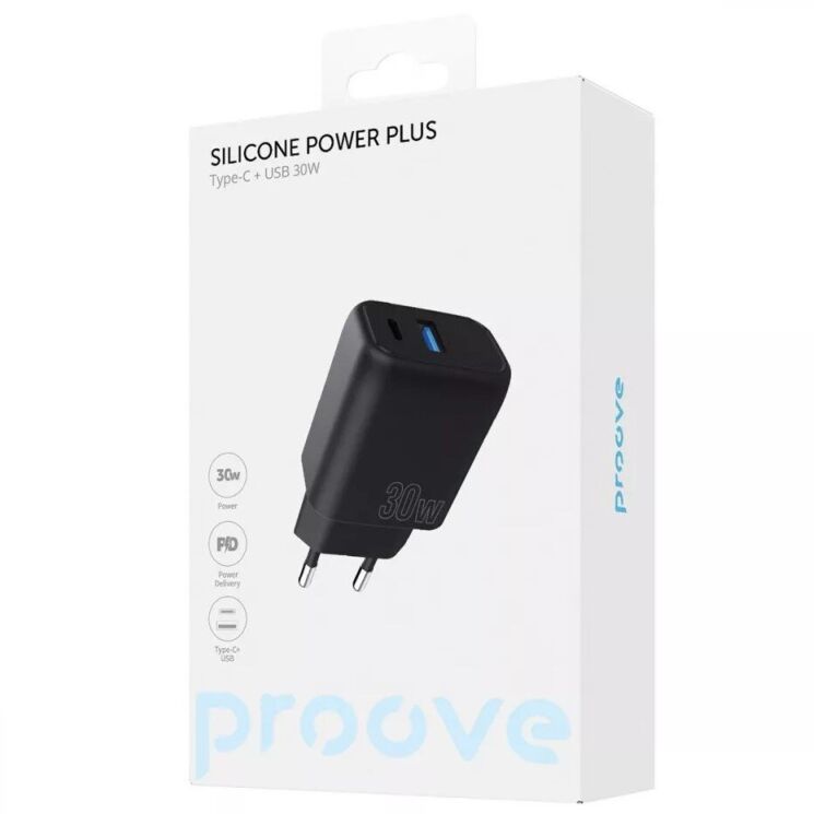 Сетевое зарядное устройство Proove Silicone Power Plus 30W (Type-C + USB) - Black: фото 6 из 7