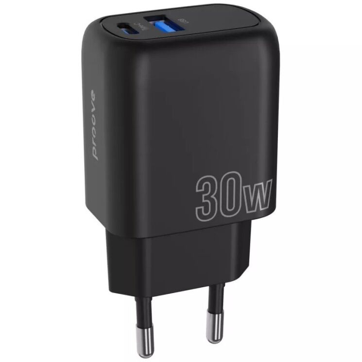 Сетевое зарядное устройство Proove Silicone Power Plus 30W (Type-C + USB) - Black: фото 1 из 7