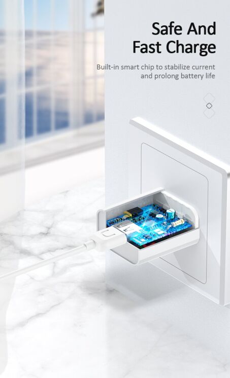 Мережевий зарядний пристрій USAMS T21 Travel Charger + кабель Type-C - White: фото 6 з 8