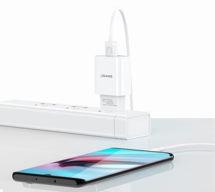 Мережевий зарядний пристрій USAMS T21 Travel Charger + кабель Type-C - White: фото 3 з 8