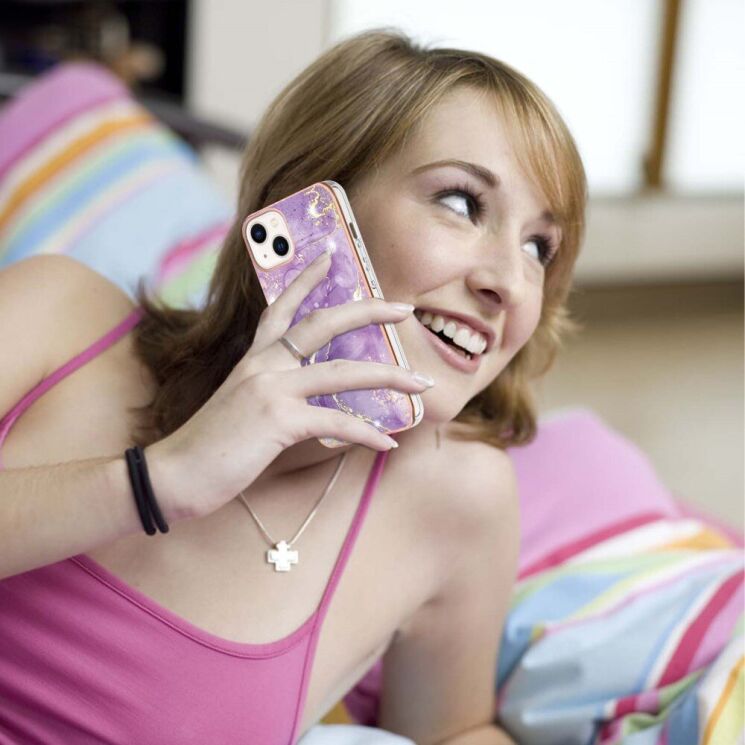 Захисний чохол Deexe Marble Style для Apple iPhone 15 Plus - Purple: фото 2 з 5