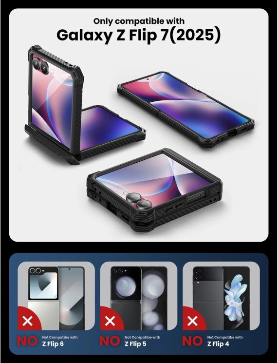 Захисний чохол i-Blason Armorbox by Supcase для Samsung Galaxy Flip 7 (843439158863) - Black: фото 7 з 15