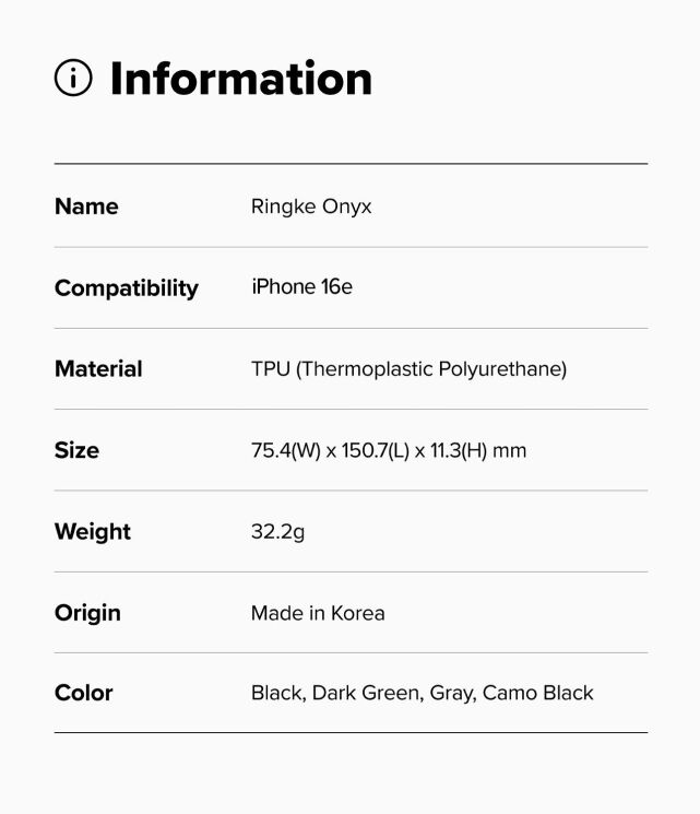 Защитный чехол Ringke Onyx для Apple iPhone 16e (8800293852636) - Black: фото 9 из 9