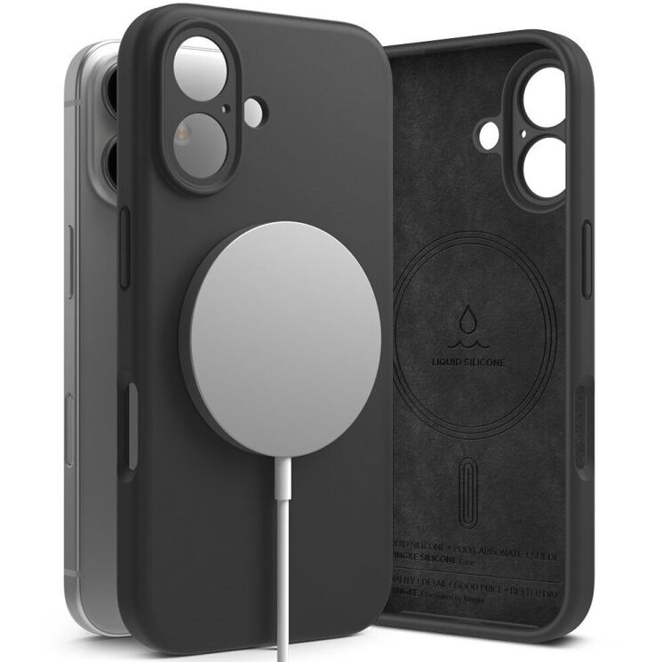 Захисний чохол Ringke Silicone Magnetic для Apple iPhone 16 (8800274960572) - Black: фото 2 з 14