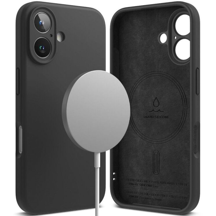 Захисний чохол Ringke Silicone Magnetic для Apple iPhone 16 (8800274960572) - Black: фото 1 з 14