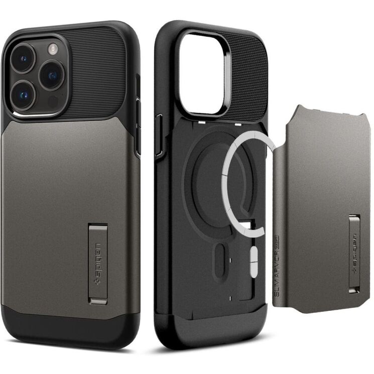 Защитный чехол Spigen (SGP) Slim Armor (MagFit) для Apple iPhone 14 Pro Max - Gunmetal: фото 5 из 10