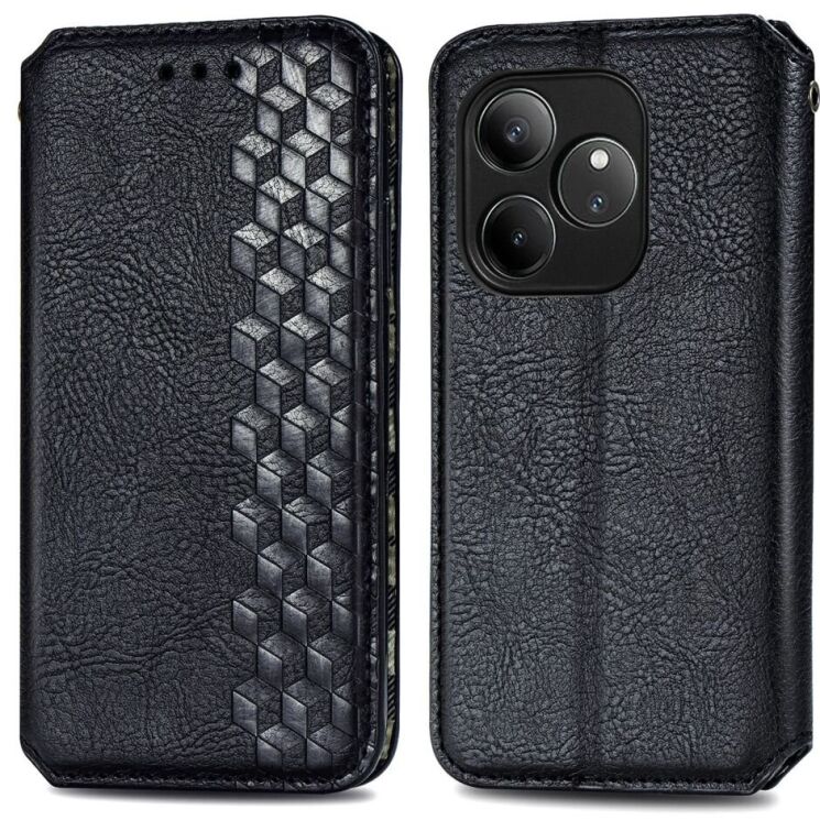 Чехол Deexe Rhombus Wallet для Realme GT 6 - Black: фото 1 из 7