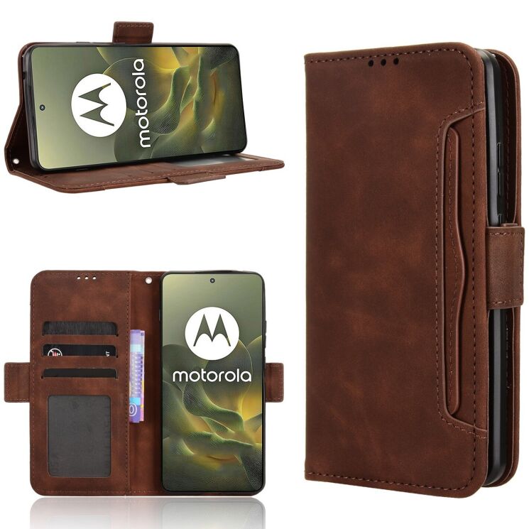 Чохол-книжка з кишеньками Deexe Wallet Stand для Motorola Edge 70 - Brown: фото 8 з 15