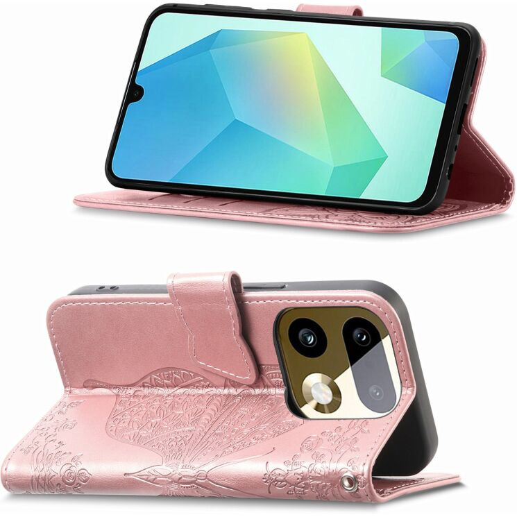 Чехол-книжка с рисунком UniCase Butterfly Pattern для Realme 16 Pro Plus - Rose Gold: фото 4 из 9