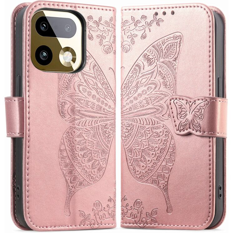 Чехол-книжка с рисунком UniCase Butterfly Pattern для Realme 16 Pro Plus - Rose Gold: фото 1 из 9