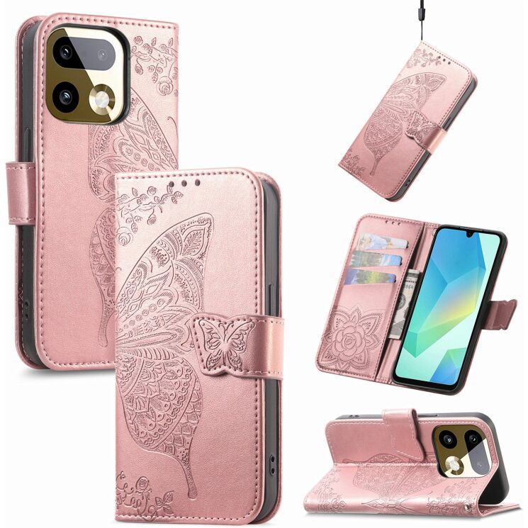 Чехол-книжка с рисунком UniCase Butterfly Pattern для Realme 16 Pro Plus - Rose Gold: фото 7 из 9