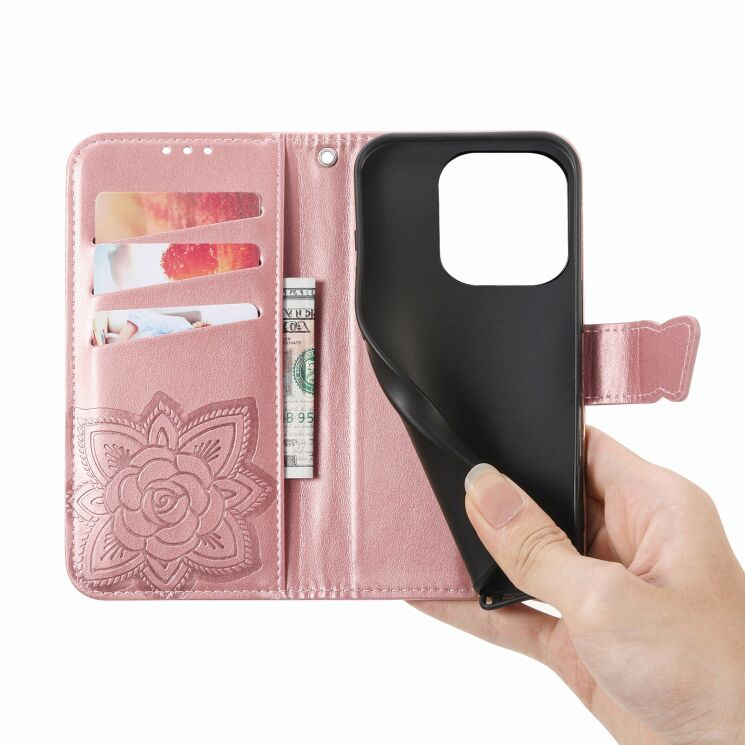 Чехол-книжка с рисунком UniCase Butterfly Pattern для Realme 16 Pro Plus - Rose Gold: фото 3 из 9