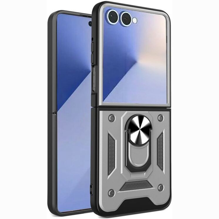 Чехол с защитой камеры Deexe Armor Shield для Samsung Galaxy Flip 8 - Silver: фото 1 из 10