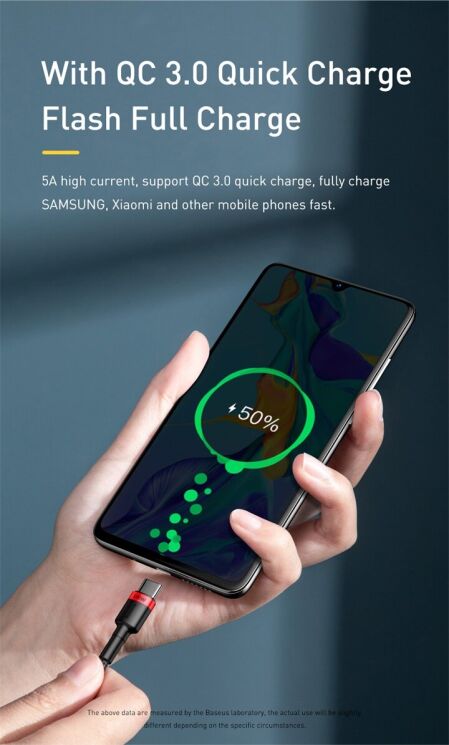 Кабель Baseus Cafule Type-C to Type-C (100W, 5A, 2m) CATKLF-AL91 - Black / Red: фото 11 из 24