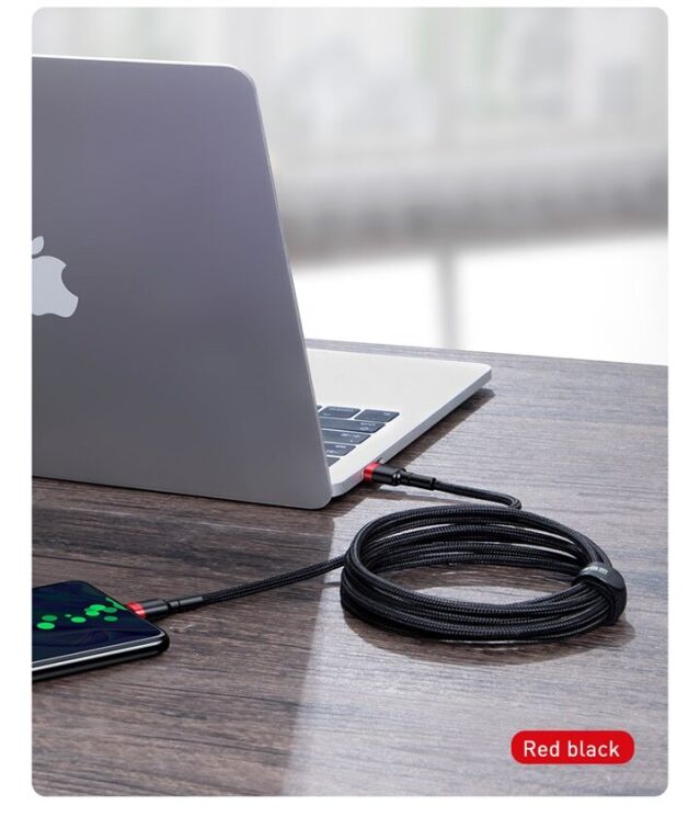Кабель Baseus Cafule Type-C to Type-C (100W, 5A, 2m) CATKLF-AL91 - Black / Red: фото 23 из 24
