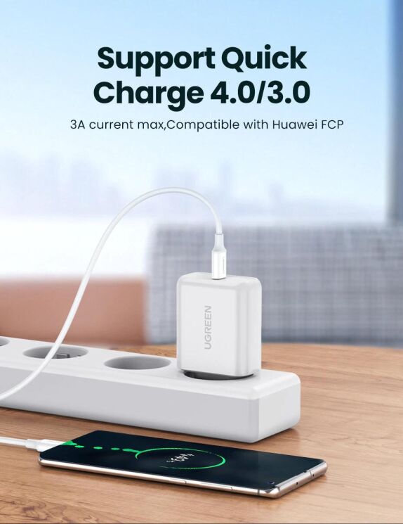 Кабель UGREEN US264 Type-C to Type-C (60W, 3A, 2m) - White: фото 6 з 14