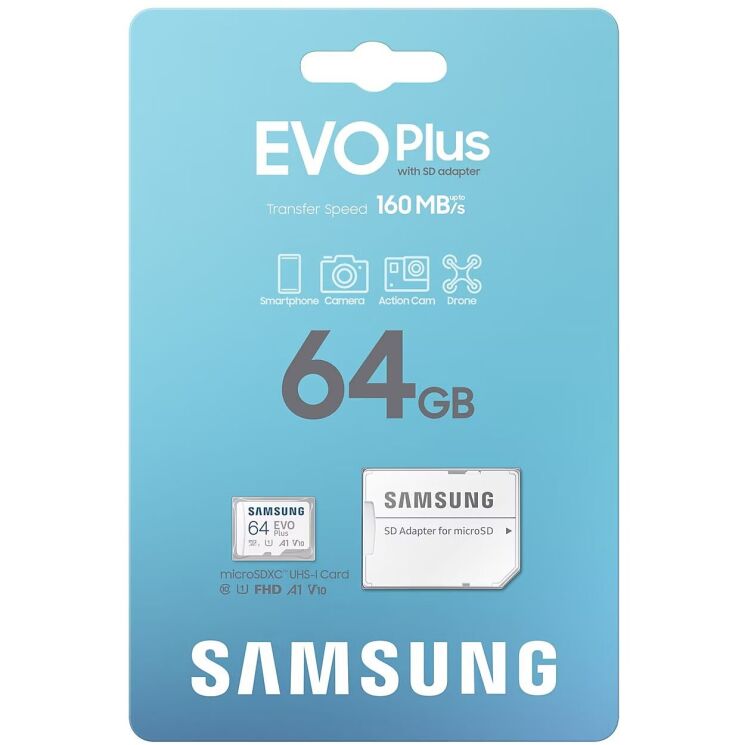 Карта памяти MicroSDXC Samsung EVO Plus 64GB C10 UHS-I R160MB/s + адаптер (MB-MC64SA/EU) - White: фото 8 из 14