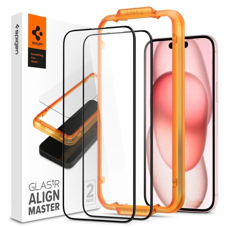 Комплект защитных стекол Spigen (SGP) GLAS.tR AlignMaster Black для Apple iPhone 15 Plus (AGL06886) - Black: фото 1 из 9