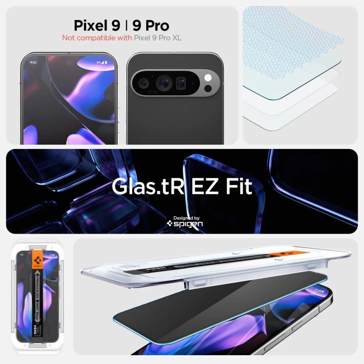 Комплект защитных стекол Spigen (SGP) GLAS.tR EZ Fit Privacy для Google Pixel 9 / 9 Pro (AGL09312) - Black: фото 8 из 13