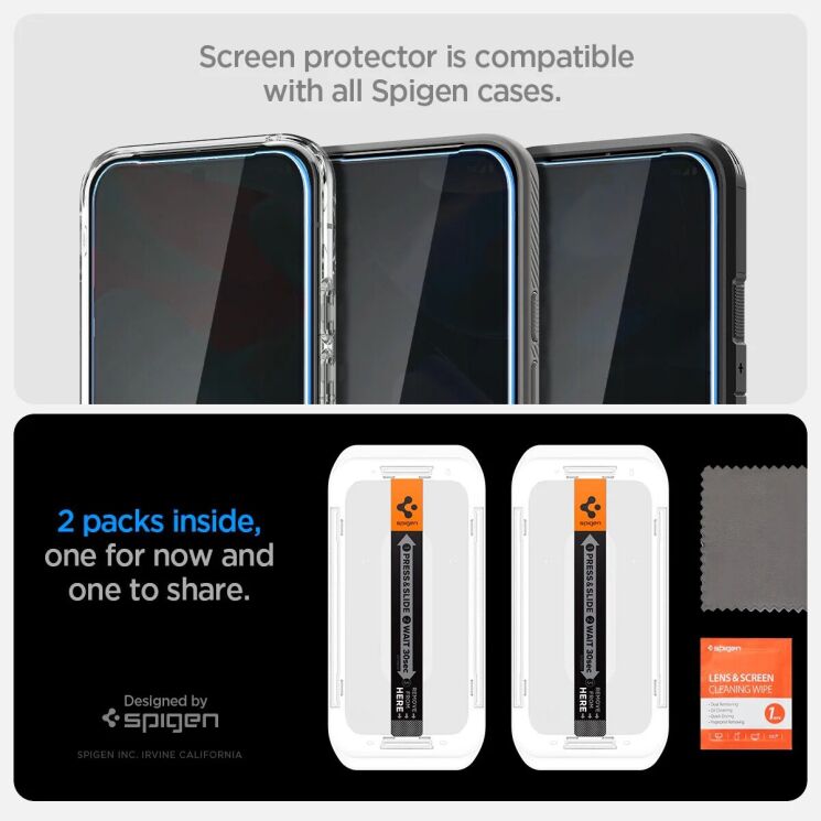 Комплект защитных стекол Spigen (SGP) GLAS.tR EZ Fit Privacy для Google Pixel 9 / 9 Pro (AGL09312) - Black: фото 13 из 13