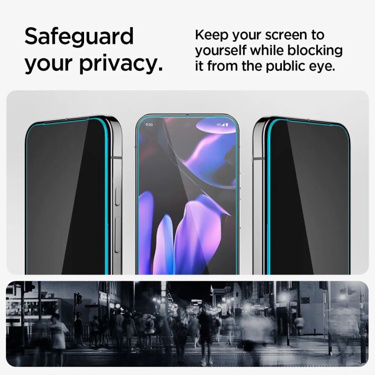 Комплект защитных стекол Spigen (SGP) GLAS.tR EZ Fit Privacy для Google Pixel 9 / 9 Pro (AGL09312) - Black: фото 11 из 13