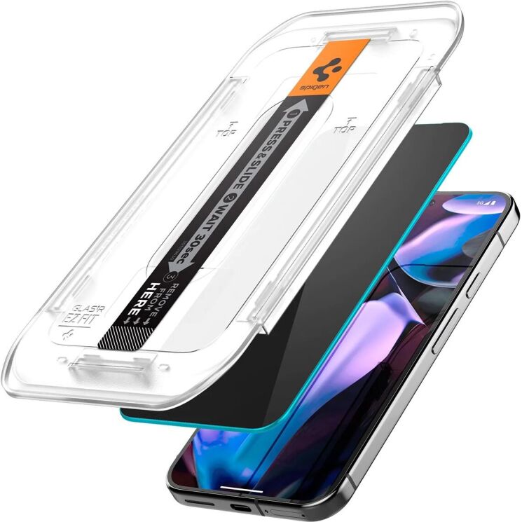 Комплект защитных стекол Spigen (SGP) GLAS.tR EZ Fit Privacy для Google Pixel 9 / 9 Pro (AGL09312) - Black: фото 4 из 13