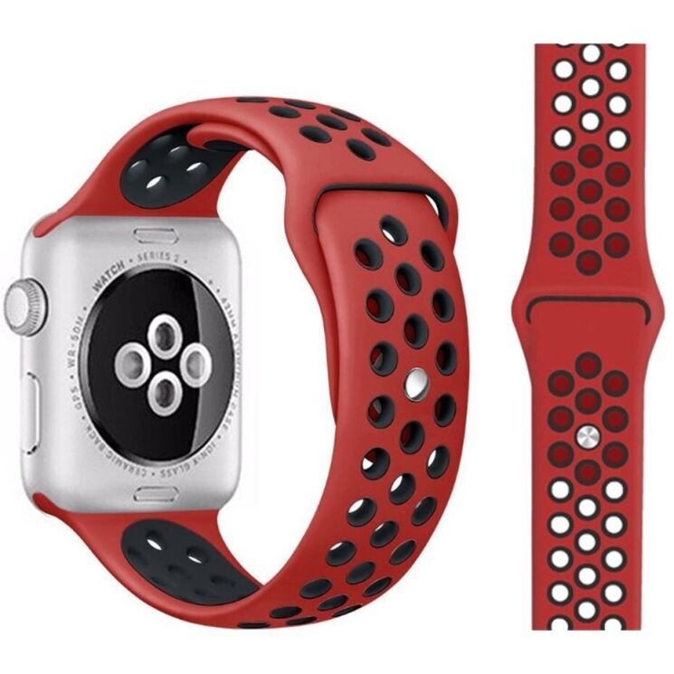 Ремінець Deexe Dual Color для Apple Watch 42 (Series 10) / 41 / 40 / SE 40 / 38 - Red / Black: фото 1 з 1