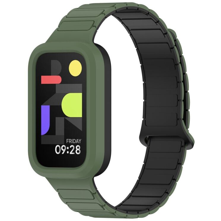 Ремешок Deexe Flexible Fit для Xiaomi Mi Smart Band 9 Active / Redmi Band 3 - Black / Green: фото 4 из 6