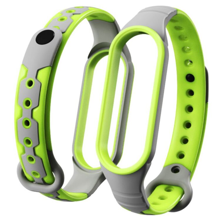 Ремешок Deexe Geometric Design для Xiaomi Mi Band 5 / Mi Band 6 - Grey / Lime: фото 1 из 5