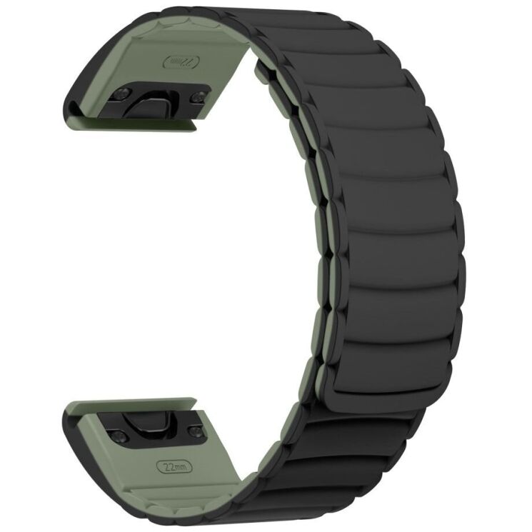 Ремешок Deexe Magnetic Band для часов Garmin c креплением Quick Fit 22mm - Black / Green: фото 2 из 5