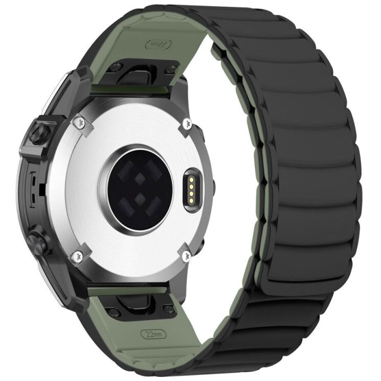 Ремешок Deexe Magnetic Band для часов Garmin c креплением Quick Fit 22mm - Black / Green: фото 1 из 5