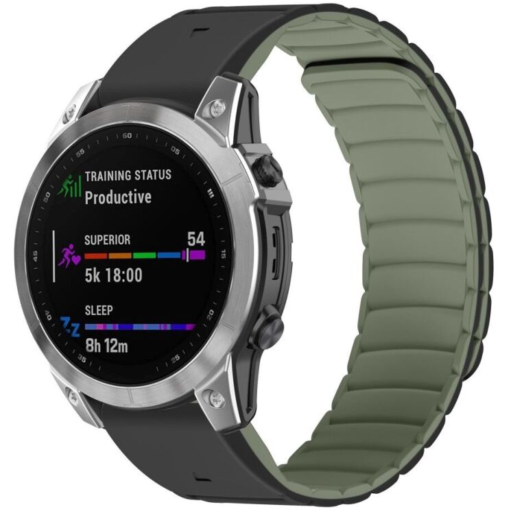 Ремешок Deexe Magnetic Band для часов Garmin c креплением Quick Fit 22mm - Black / Green: фото 3 из 5