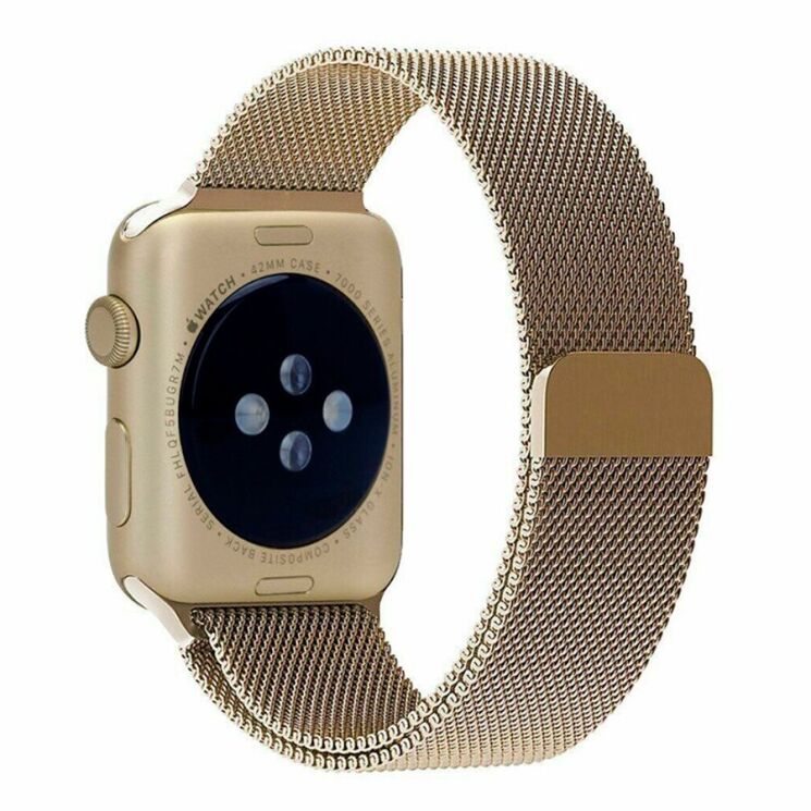 Ремешок Deexe Milanese Stainless Steel для Apple Watch 46 / 45 / 44 / SE 44 / 42 (Series 1-3) / Ultra / Ultra 2 - Gold: фото 1 з 9