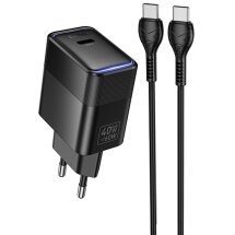 Сетевое зарядное устройство Hoco CS113A Lounge PD40W (Type-C) + кабель Type-C to Type-C - Black: фото 1 из 5