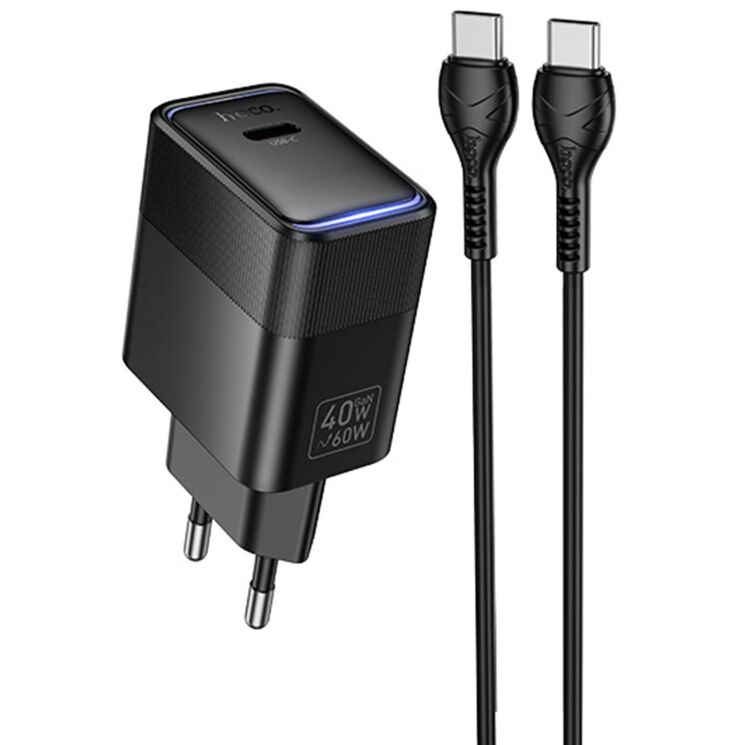 Сетевое зарядное устройство Hoco CS113A Lounge PD40W (Type-C) + кабель Type-C to Type-C - Black: фото 1 из 5