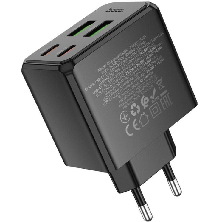 Сетевое зарядное устройство Hoco CS18A PD45W 2C+2U - Black: фото 5 из 8