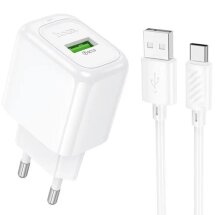 Мережевий зарядний пристрій Hoco CS52A QC3.0 18W (1USB) + кабель USB to Type-C - White: фото 1 з 7