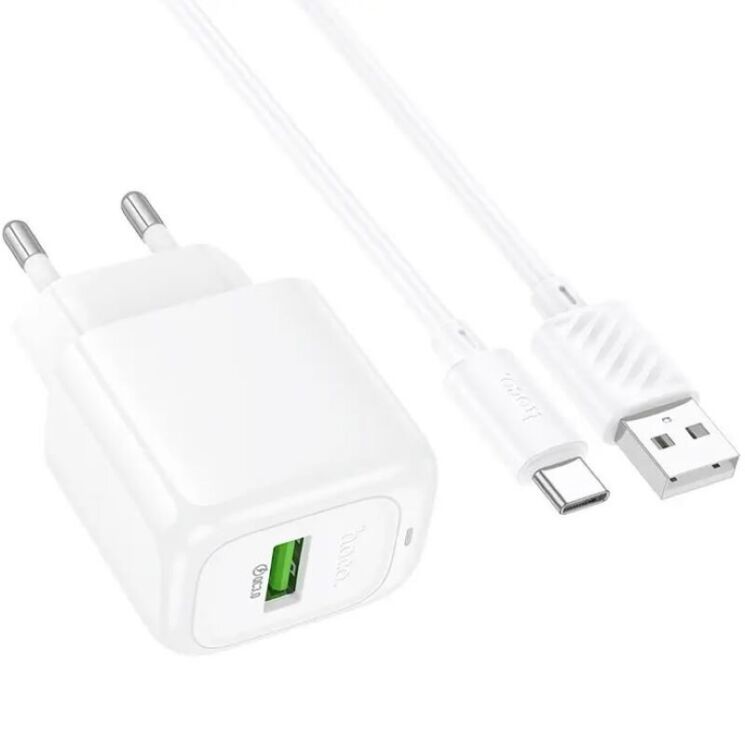Мережевий зарядний пристрій Hoco CS52A QC3.0 18W (1USB) + кабель USB to Type-C - White (960186W) Мережевий зарядний пристрій Hoco CS52A QC3.0 18W (1USB) + кабель USB to Type-C - White: фото 2 з 7