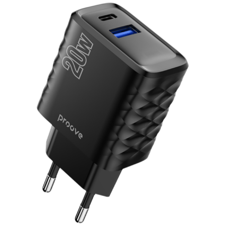 Сетевое зарядное устройство Proove Speed Surge 20W (USB + Type-C) - Black: фото 1 из 3