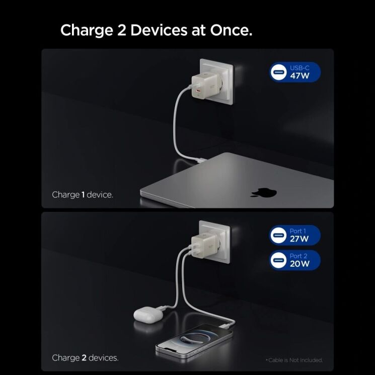 Сетевое зарядное устройство Spigen EE472EU GaN 47W (2Type-C) ACH10450 - Gunmetal: фото 3 из 7