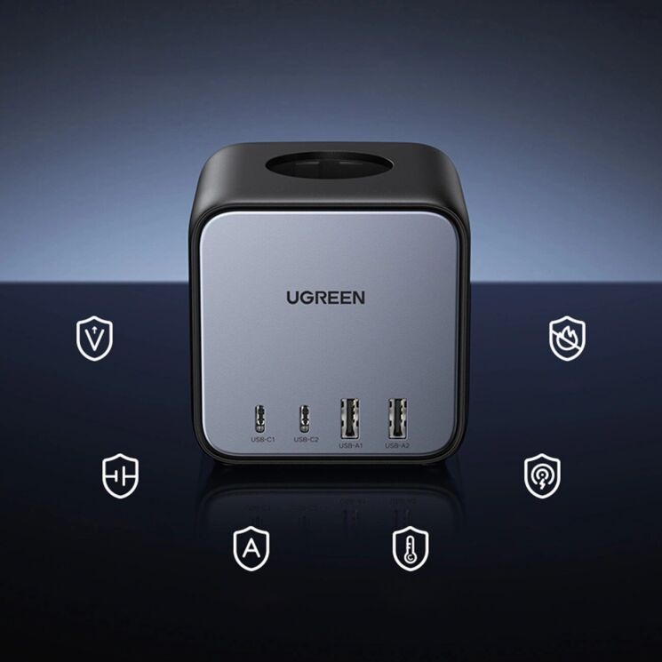 Мережевий зарядний пристрій UGREEN CD268 65W (3AC + 2Type-C + 2USB) 60113 - Black: фото 9 з 10