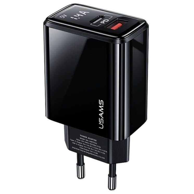Мережевий зарядний пристрій USAMS CC133 T40 QC3.0 + PD (20W) - Black: фото 1 з 13