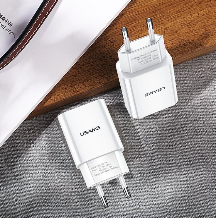 Мережевий зарядний пристрій USAMS US-CC075 T18 Single USB Travel Charger - White: фото 14 з 15