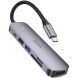 USB HUB Hoco HB28 6 in 1 Multifunctional (Type-C to HDMI+USB3.0+USB2.0+SD+TF+PD) - Metal Gray (896295H). Фото 1 з 9