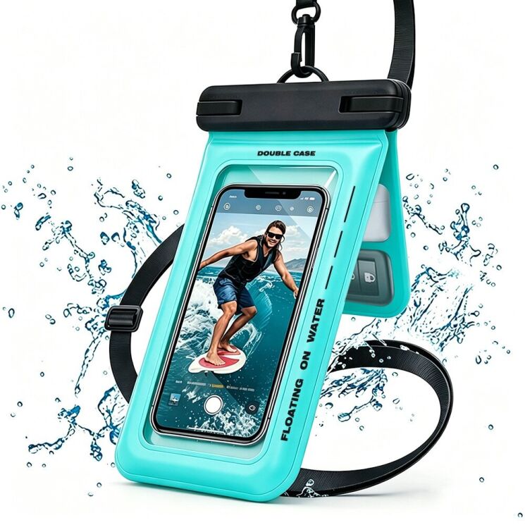 Вологозахисний чохол Deexe Aqua Shield для смартфонів діагоналлю до 7.5 дюймів - Cyan: фото 1 з 7