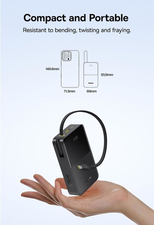 Внешний аккумулятор Baseus EnerFill FC51 Bipow2 Pro 22.5W (10000mAh) + кабель Type-C (E0027600) - Black: фото 5 из 11