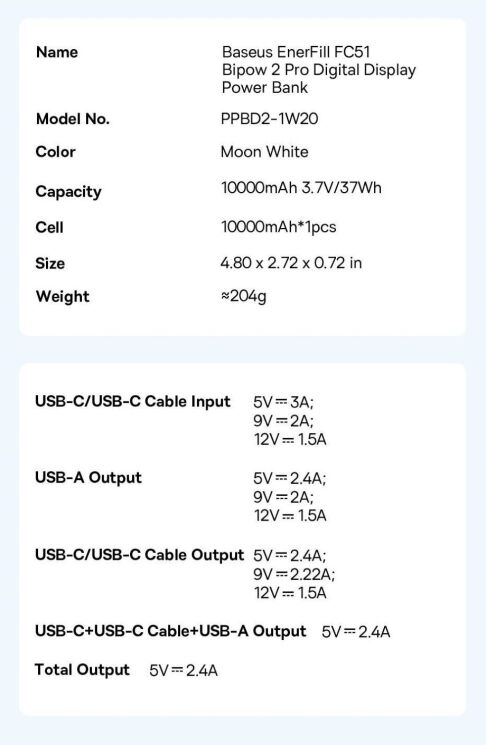 Внешний аккумулятор Baseus EnerFill FC51 Bipow2 Pro 22.5W (10000mAh) + кабель Type-C (E0027600) - Black: фото 11 из 11