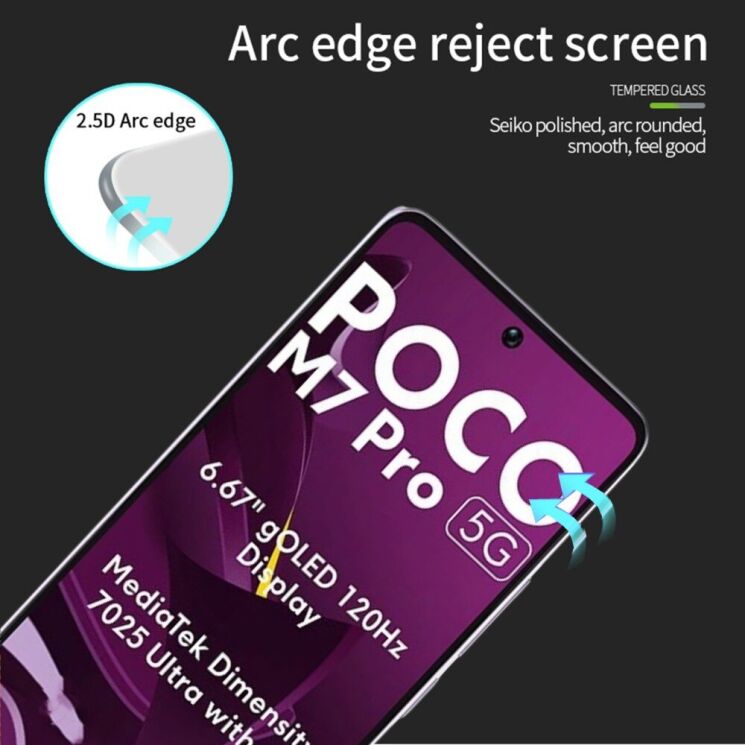 Защитное стекло PINWUYO Full Glue Cover для Xiaomi Poco M7 Pro - Black: фото 4 из 9