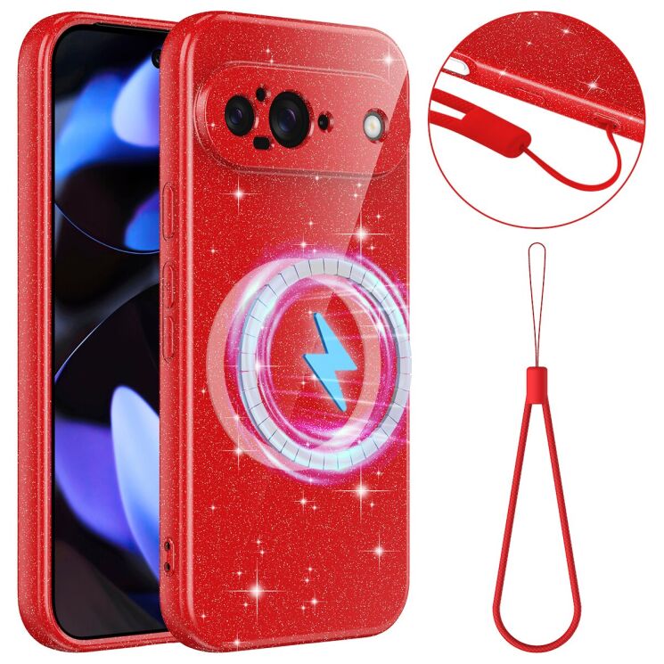 Захисний чохол Deexe Glitter Case with MagSafe для Google Pixel 9 - Red: фото 1 з 7