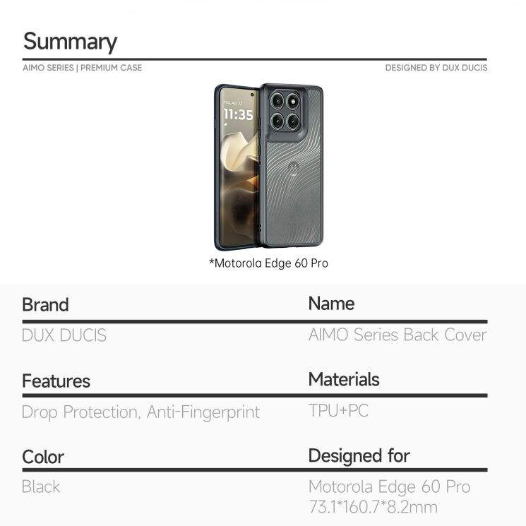 Защитный чехол DUX DUCIS Aimo Series для Motorola Edge 60 Pro - Black: фото 9 из 9